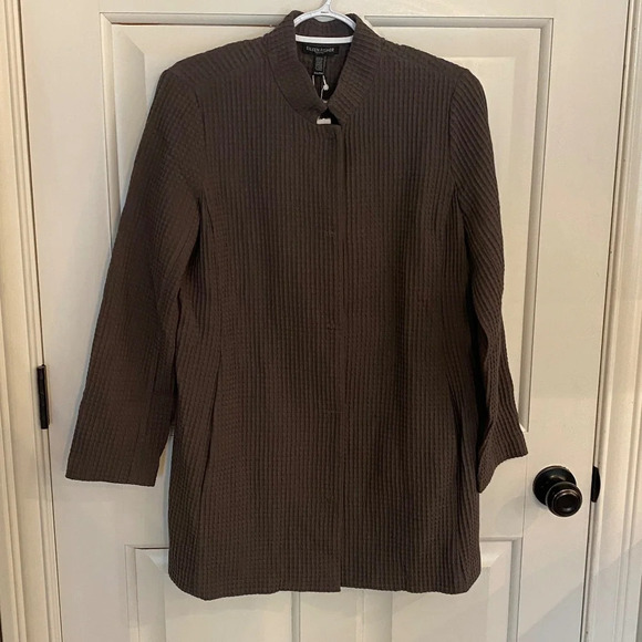 New! Eileen Fisher stand collar textured long  Jacket dye Brown nwt 33713 - Picture 2 of 10